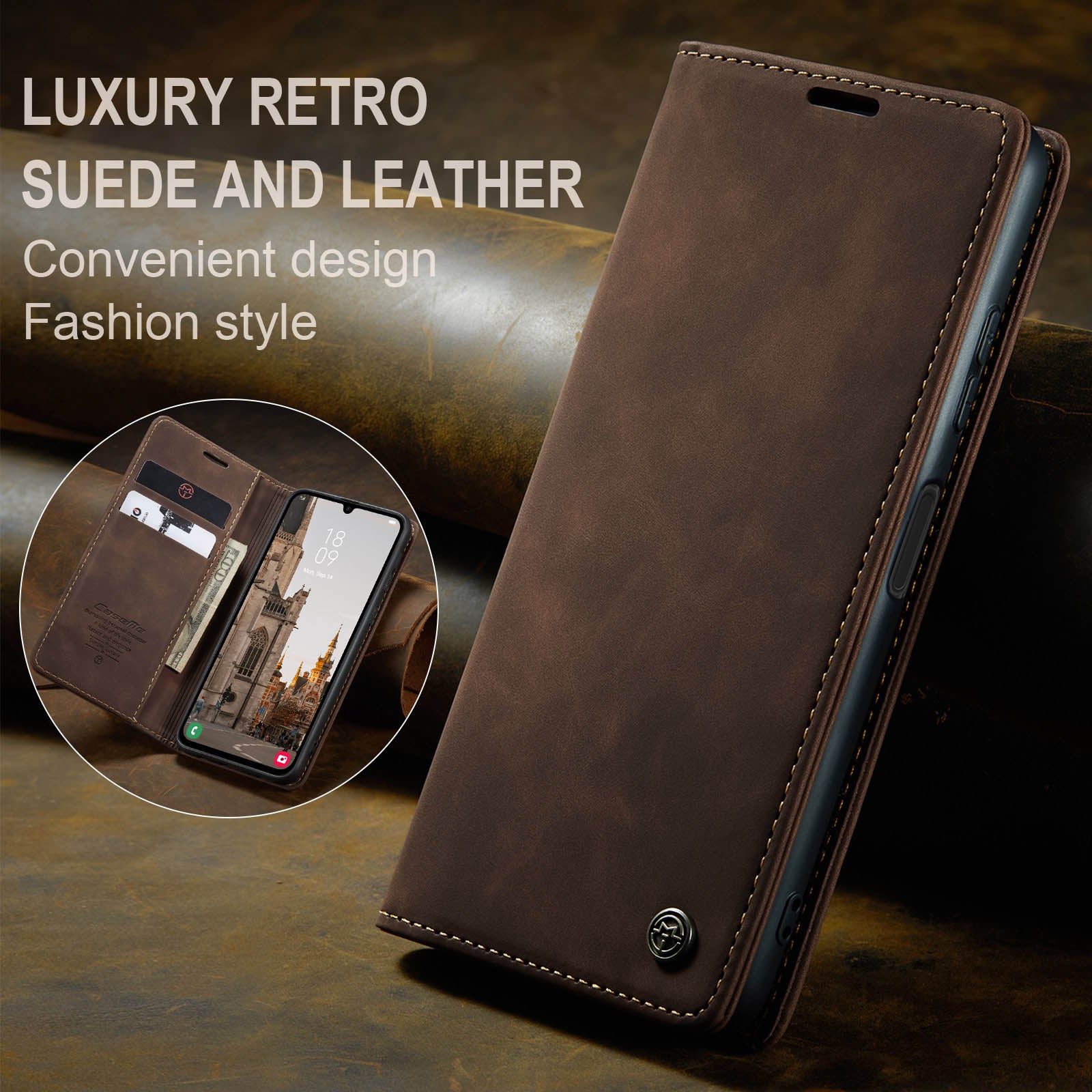 For Samsung Galaxy A16 5G / A16 4G Case CASEME 013 Series Card Holder Stand Leather Phone Cover - Coffee For Samsung Galaxy A16 5G / A16 4G Case CASEME 013 Series Card Holder Stand Leather Phone Cover - Coffee
